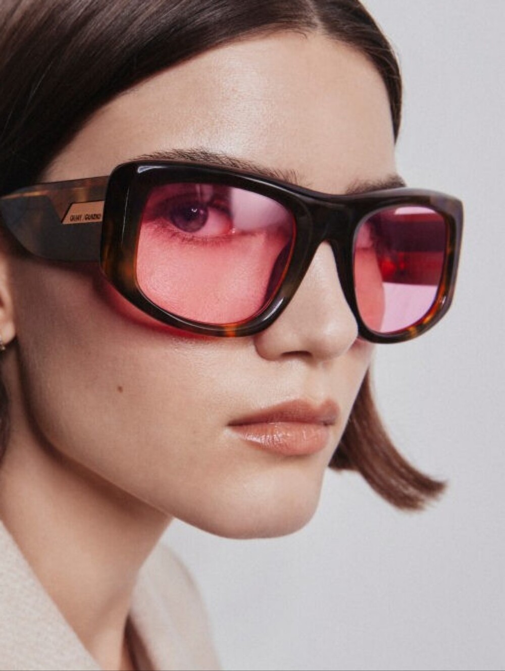 Quay x Guizio uniform oversized square sunglasses in tort with pink lens